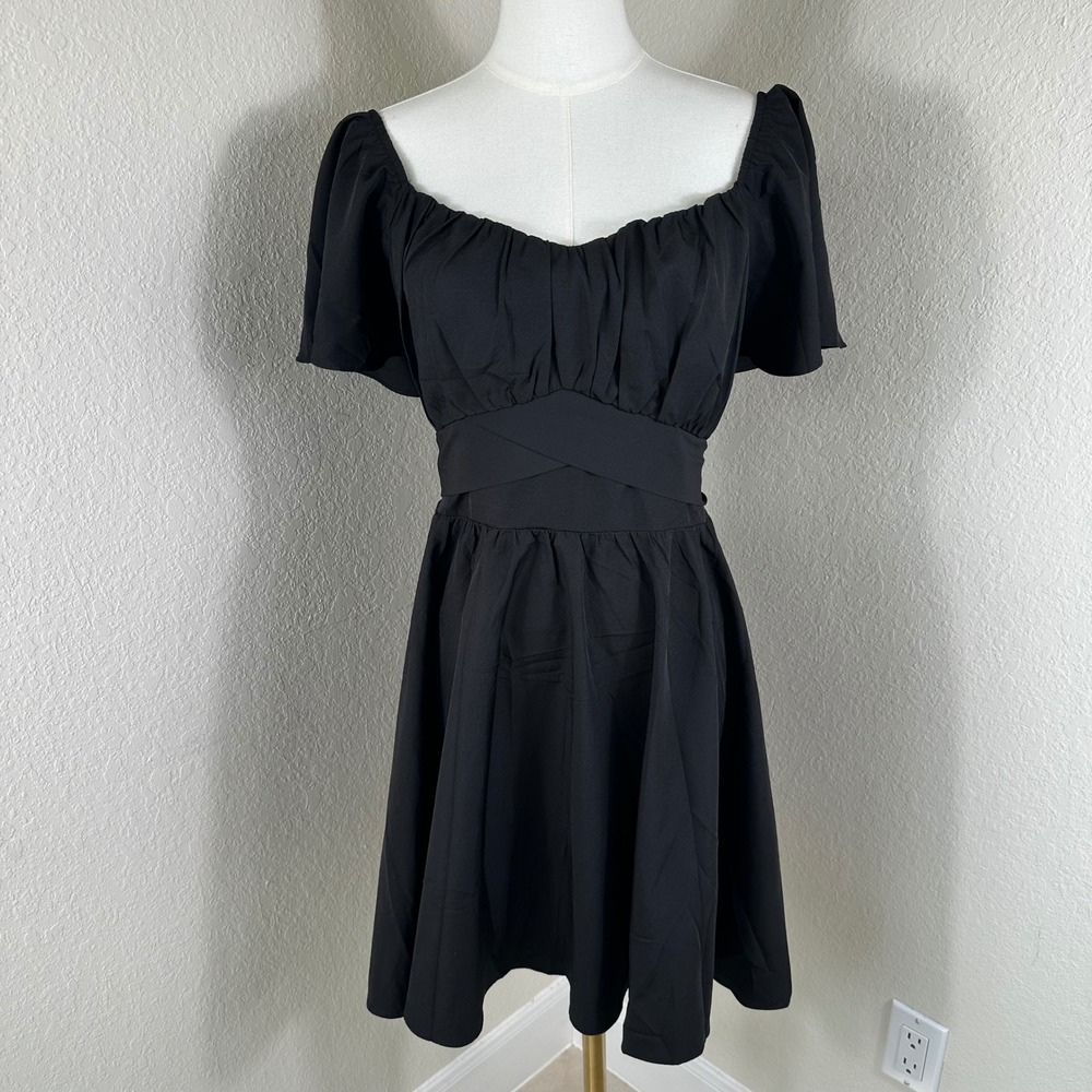 Rooscier Fit Flare Dress Women L Black Cottagecore Academia Gothic Whimsical